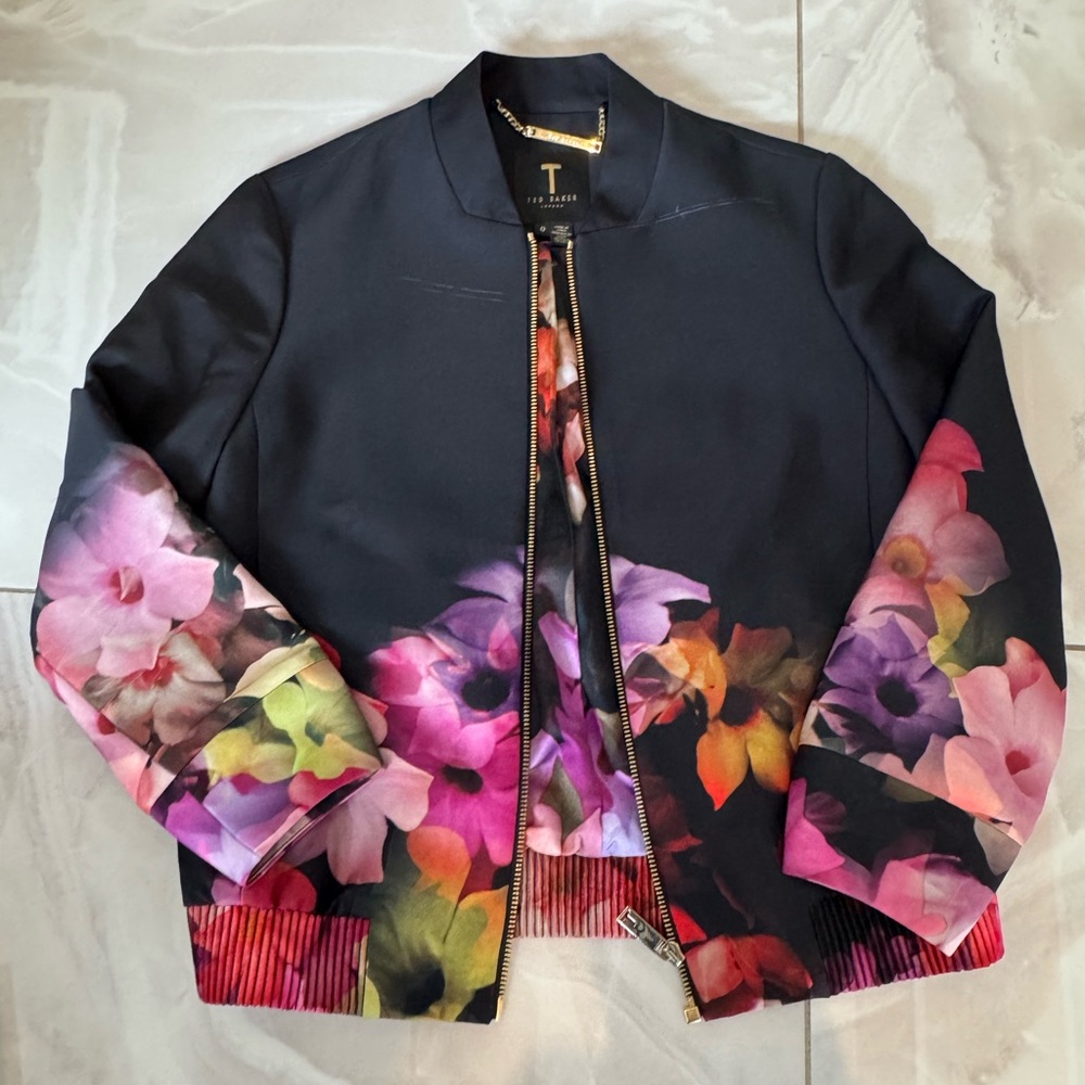 Ted Baker Women's Floral Bomber Jacket - Black and Pink
